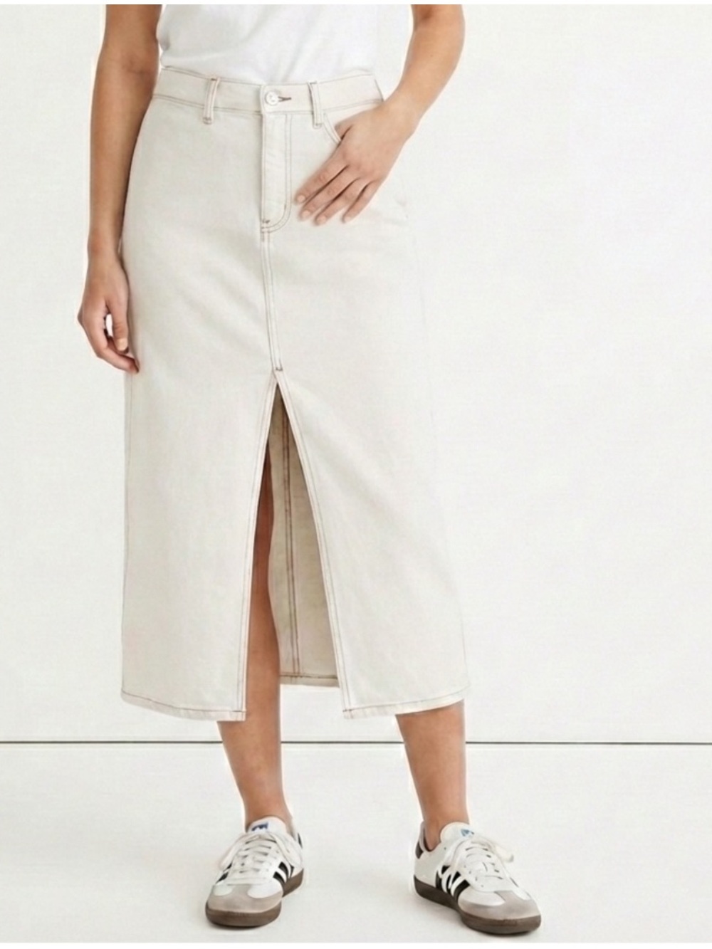 DALA Denim Neat Maxi skirt in Salt color 100% organic cotton sz 25 NWT